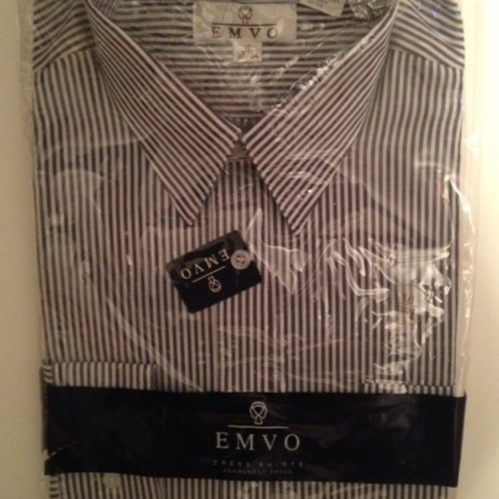 New Emvo Grey White Stripe Dress Shirt 16 33/34